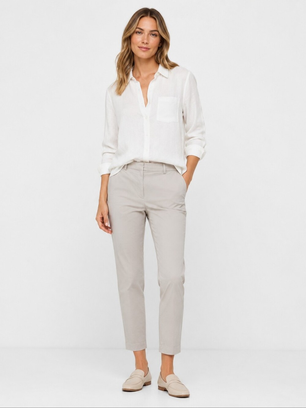 Eileen Fisher Stretch Cotton Ankle Pants XS Beige Taupe Slim Straight Trousers